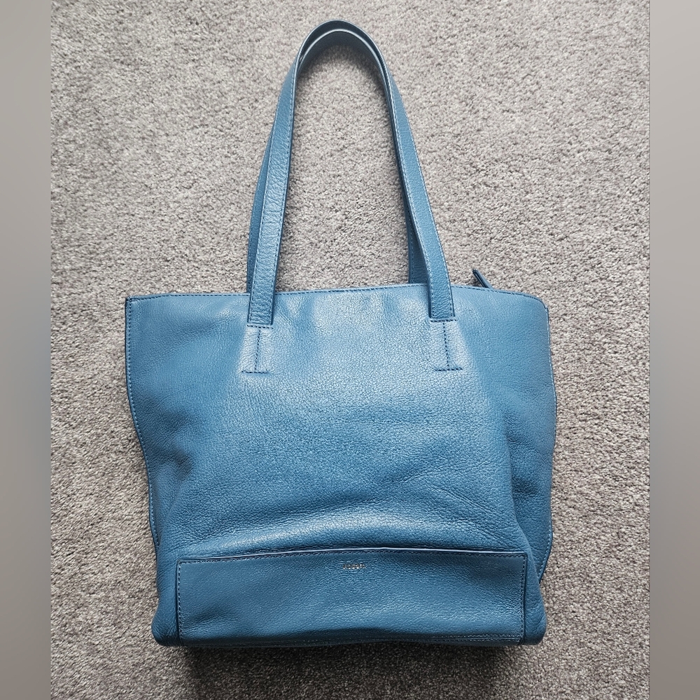 Fossil Blue Leather Tote Bag